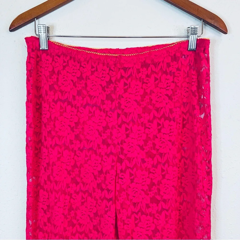 Free People All Day Lace Women’s Fuchsia Sheer Flare Coquette Pants Sz L NEW